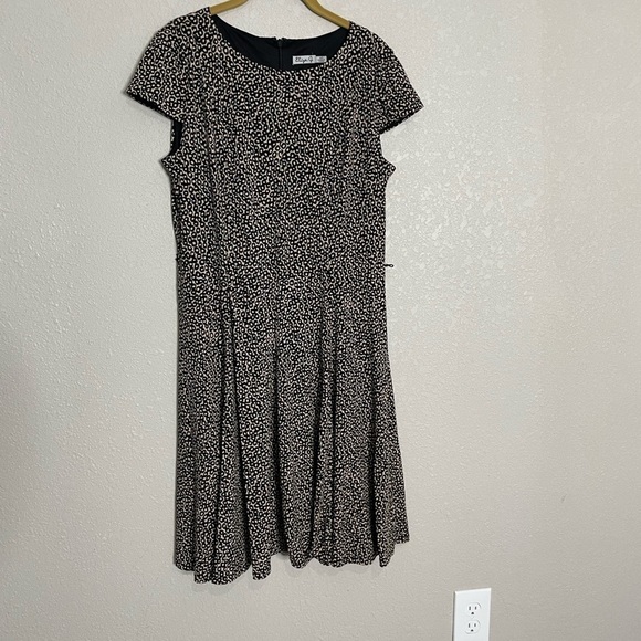 Eliza J Beige Black Polka Dot Squiggle Dress 14 Petite - Picture 2 of 7
